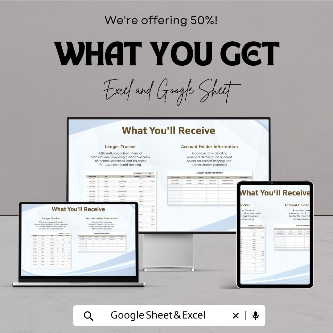 Ledger Entry Analysis Template | Accounting Tracker | Financial Record Log | Income Expense Ledger | Automated Balance Sheet