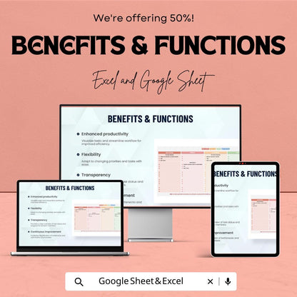 Kanban Board Task Tracker Template - Excel & Google Sheets - Organize Your Workflow - Task Management System - 50% Off