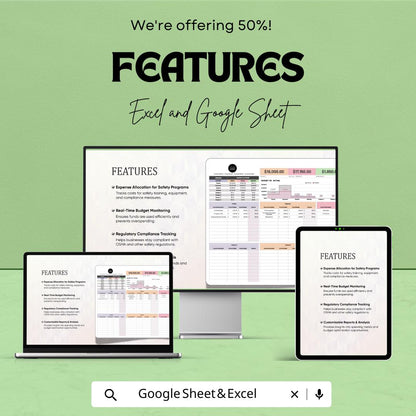 Health & Safety Committee Budget Tracker Sheet | Excel and Google Sheets | Workplace Safety Budget Planner Template