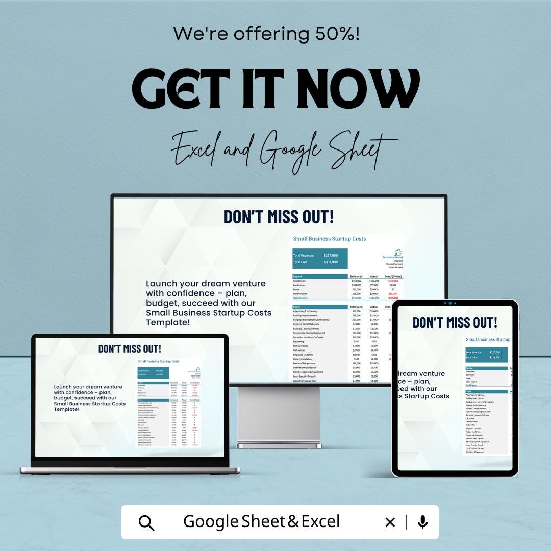 Small Business Startup Costs Template | Startup Budget Spreadsheet | Business Expense Tracker | Excel & Google Sheets | Financial Planning