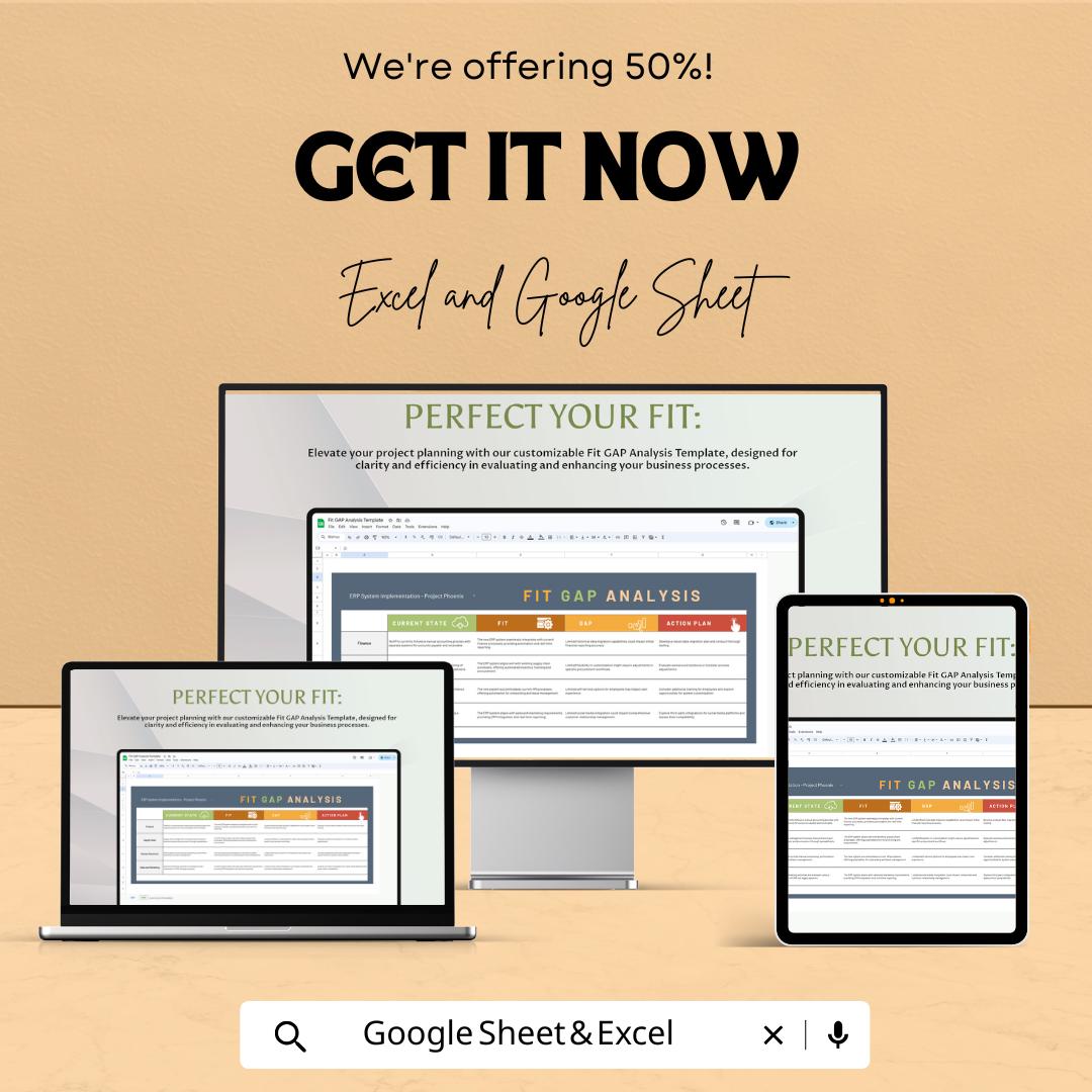 Fit Gap Analysis Template | Excel & Google Sheets | Business Process Gap Assessment Tool | Strategy Planning Spreadsheet