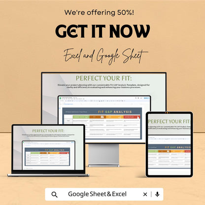 Fit Gap Analysis Template | Excel & Google Sheets | Business Process Gap Assessment Tool | Strategy Planning Spreadsheet
