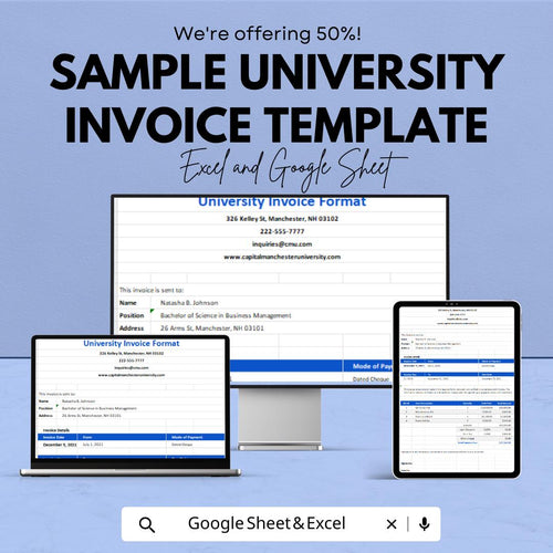 Sample University Invoice Template | Academic Billing Form | Editable Tuition Invoice | Student Payment Template | Digital Download