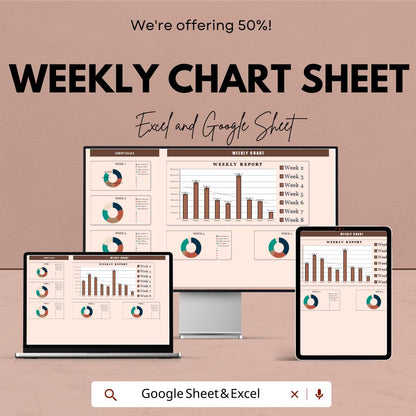 Weekly Chart Sheet | Track Weekly Sales, Performance & Data | Excel and Google Sheets Template | Productivity Tool