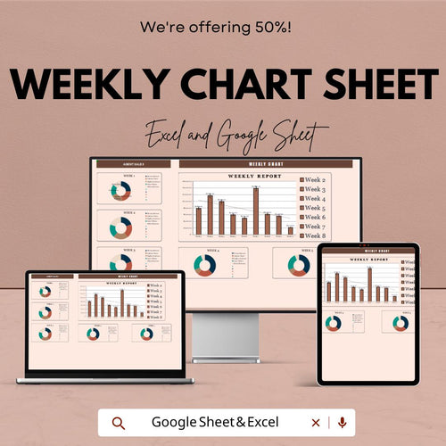 Weekly Chart Sheet | Track Weekly Sales, Performance & Data | Excel and Google Sheets Template | Productivity Tool