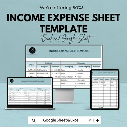 Income Expense Sheet Template Excel, Monthly Income and Expense Tracker, Small Business Budget Spreadsheet,  Cash Flow Log