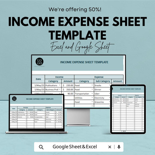 Income Expense Sheet Template Excel, Monthly Income and Expense Tracker, Small Business Budget Spreadsheet,  Cash Flow Log