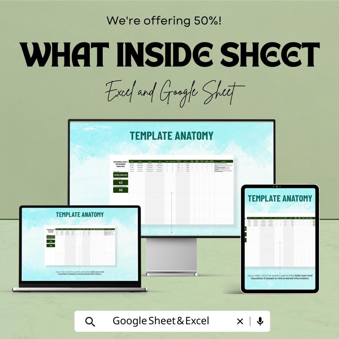 Internal Audit Efficiency Analysis Template | Audit Performance Tracking Tool | Process & Cost Optimization Spreadsheet