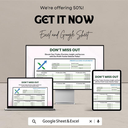 Trading Profit and Loss Template | Excel & Google Sheets | Financial Statement Tracker | Business Accounting Tool | Trade PL Report |