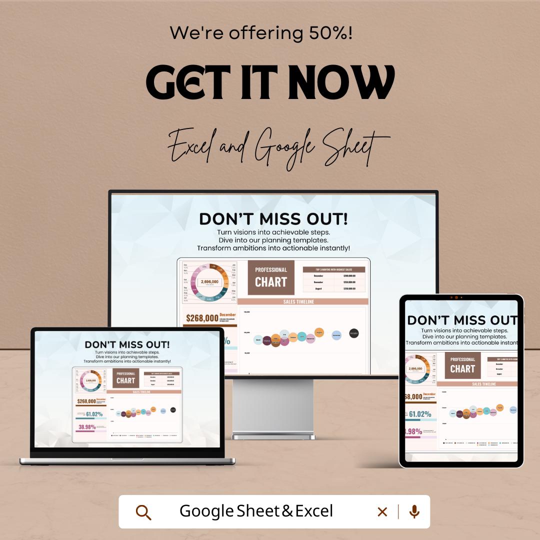 Professional Sales & Performance Chart Sheet | Customizable Pie and Data Visualization Template | Monthly and Yearly Data Tracking