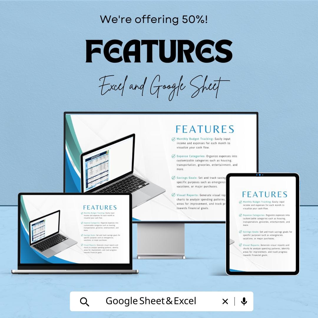 Yearly Budget Calculator Sheet | Excel & Google Sheets | Income, Expenses, Savings Tracking | Financial Planning Template