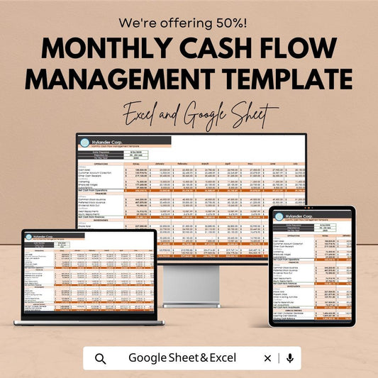 Monthly Cash Flow Management Template | Business Budget Planner Spreadsheet | Income & Expense Tracker | Financial Planning Tool