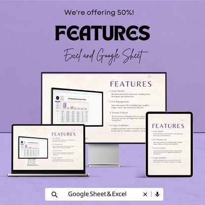 Marketing Brand Asset Tracker Sheet | Excel & Google Sheet | Brand Asset Management Template | Brand Tracker Spreadsheet
