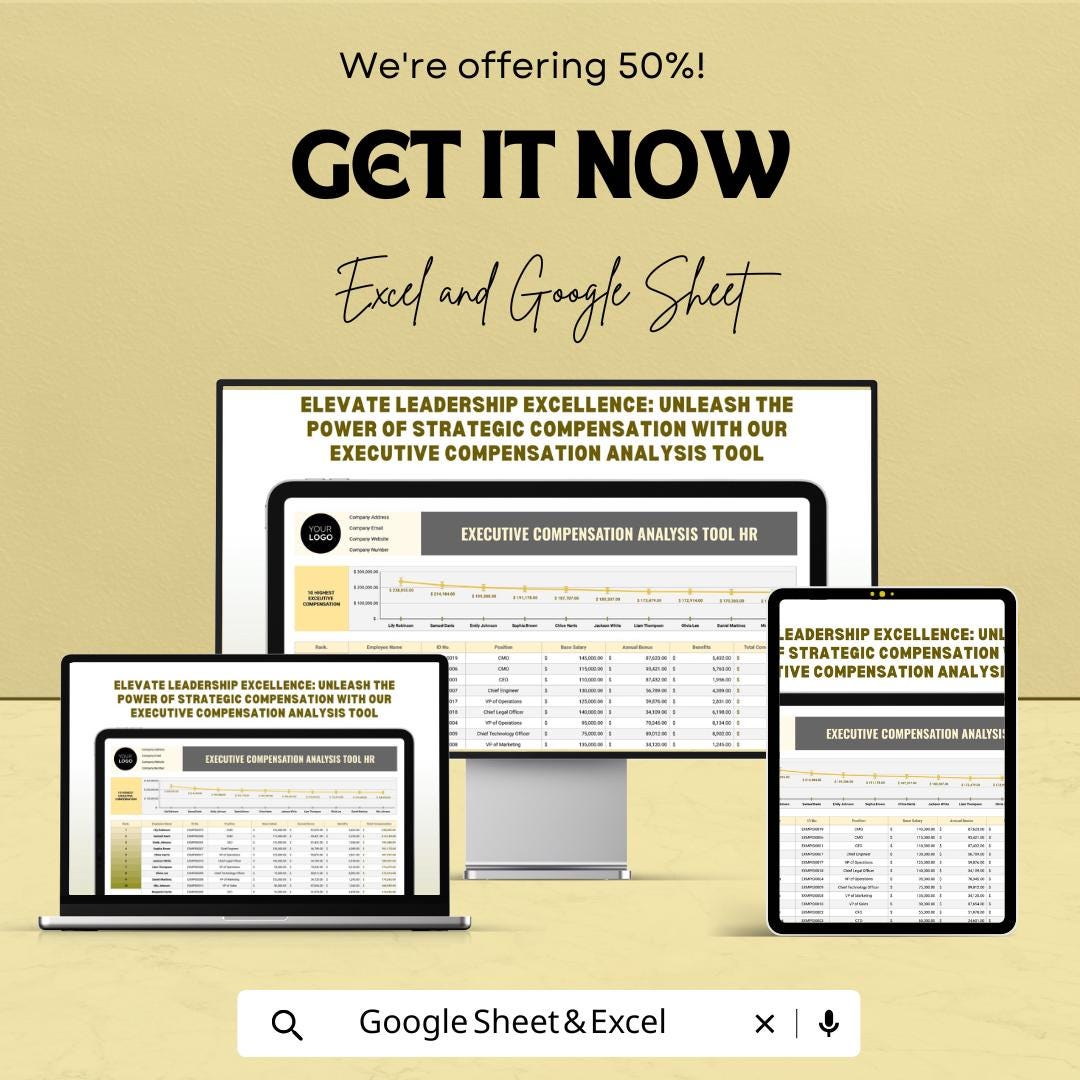 Executive Compensation Analysis Tool HR Template | Executive Pay Analysis | Salary Benchmarking Dashboard | Excel and Google Sheets