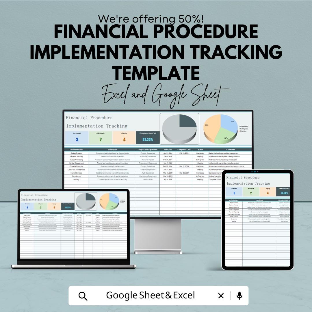 Financial Procedure Implementation Tracking Template | Compliance Process Log | Financial Workflow Checklist