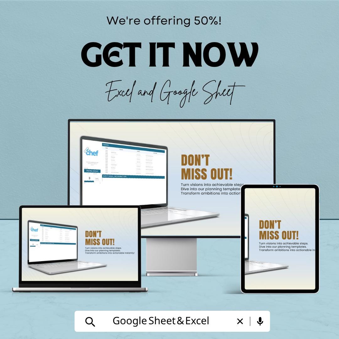 Chef Schedule Template | Restaurant Staff Schedule Spreadsheet | Kitchen Task Planner | Excel & Google Sheets | Restaurant Shift Planner