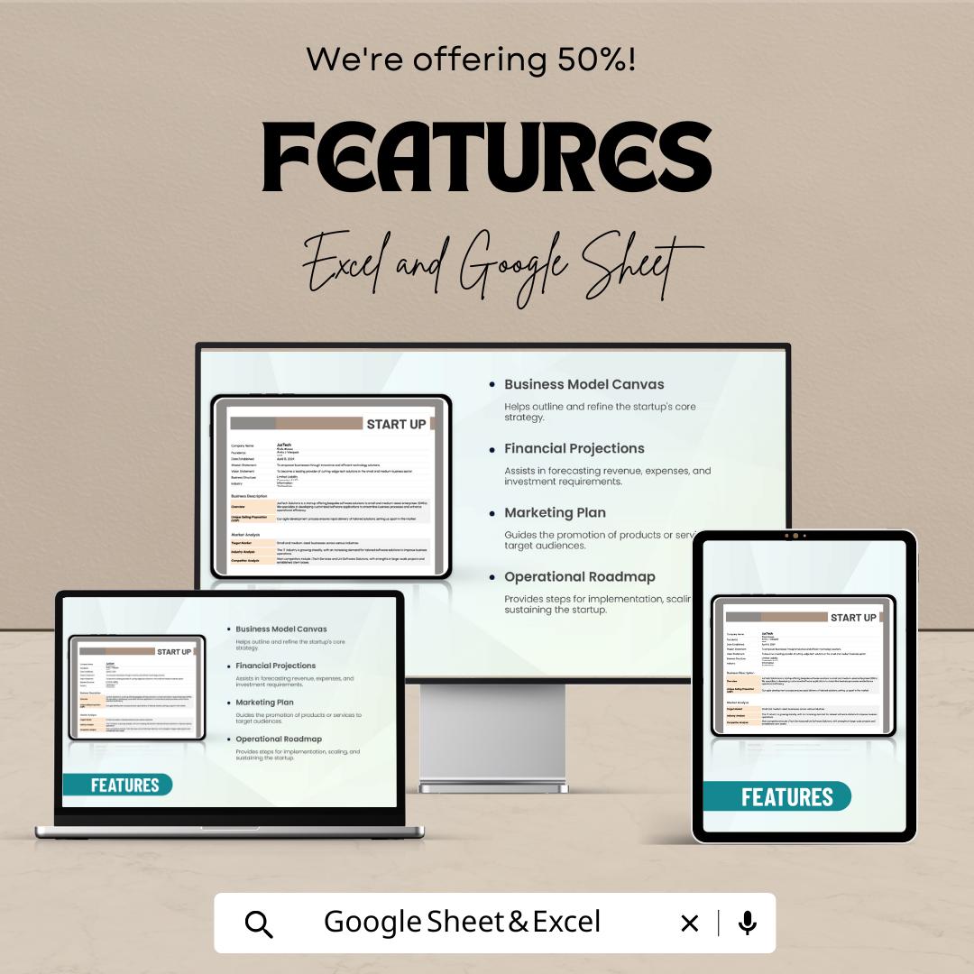 Startup Sheet - Editable Business Plan Template for Startup Companies in Excel & Google Sheets