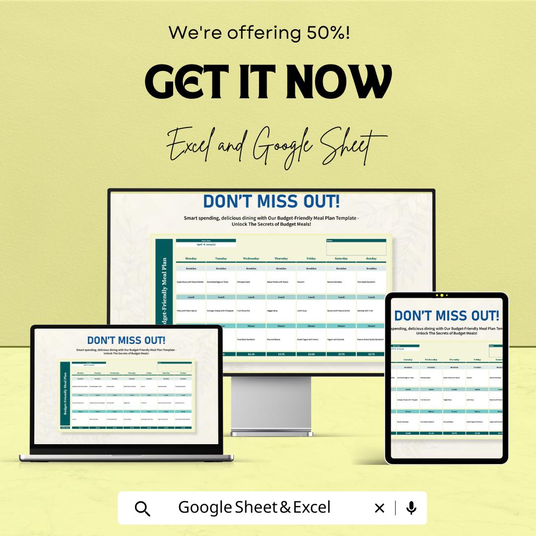 Budget-Friendly Meal Plan Sheet | Excel & Google Sheet Template for Smart Meal Planning