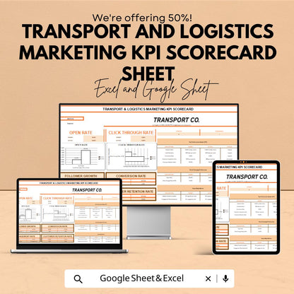 Transport and Logistics Marketing KPI Scorecard Sheet - Excel & Google Sheet Template for Marketing Performance