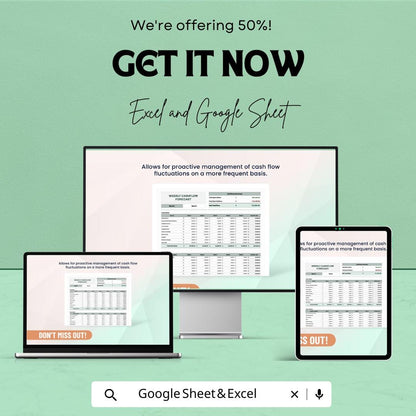 Weekly Cashflow Forecast Template, Excel & Google Sheets Cash Flow Planner, Weekly Budget Spreadsheet, Business Cash Flow Tracker