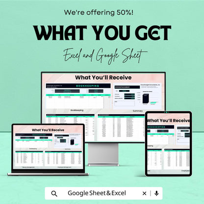 Bookkeeping Sheet Template | Excel & Google Sheets | Small Business Finance Tracker | Income Expense Log | Accounting Spreadsheet