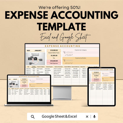 Expense Accounting Template | Excel & Google Sheets | Business Expense Tracker | Monthly Budget Log | Financial Management Spreadsheet