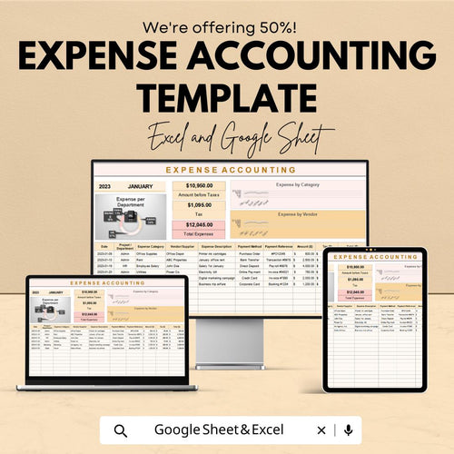 Expense Accounting Template | Excel & Google Sheets | Business Expense Tracker | Monthly Budget Log | Financial Management Spreadsheet