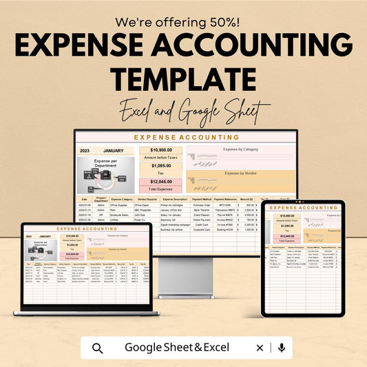Expense Accounting Template | Excel & Google Sheets | Business Expense Tracker | Monthly Budget Log | Financial Management Spreadsheet