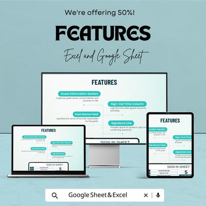 Guest Sign Out Sheet Template - Excel and Google Sheets for Event Check-Out | Track Guest Departures & Contact Information