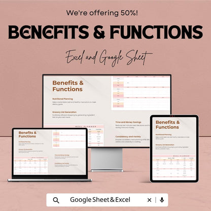 Meal Planner Sheet | Weekly & Monthly Meal Planner Template | Easy Meal Planning and Grocery List Generator | Meal Prep and Nutrition