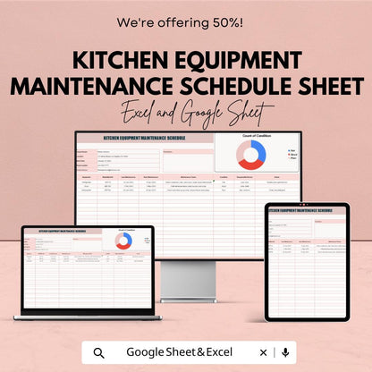 Kitchen Equipment Maintenance Schedule Sheet | Google Sheets & Excel Template for Efficient Kitchen Equipment Tracking