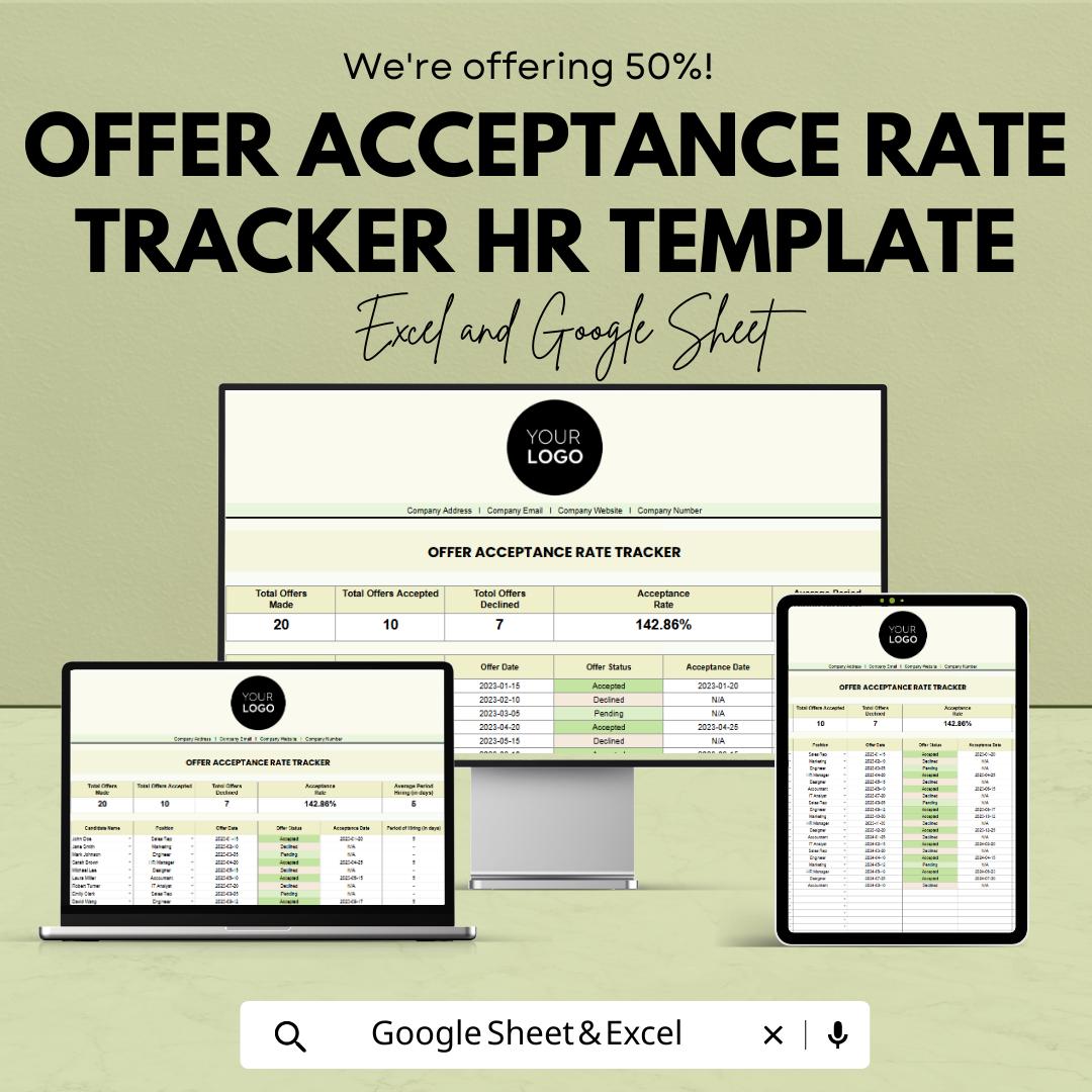 Offer Acceptance Rate Tracker HR Template | Recruitment Analytics Dashboard | Hiring KPI Spreadsheet | Candidate Tracking Tool