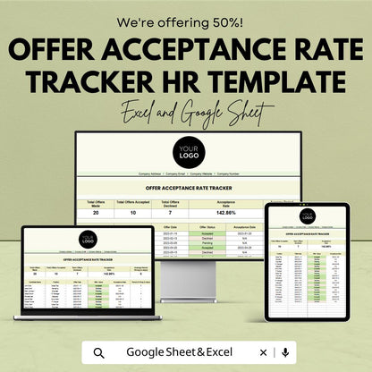 Offer Acceptance Rate Tracker HR Template | Recruitment Analytics Dashboard | Hiring KPI Spreadsheet | Candidate Tracking Tool