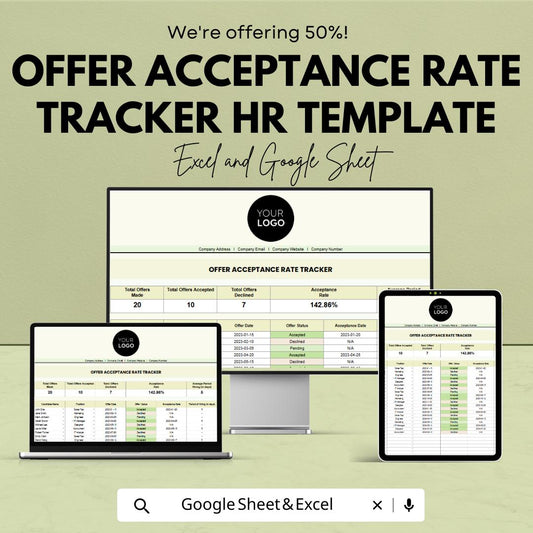 Offer Acceptance Rate Tracker HR Template | Recruitment Analytics Dashboard | Hiring KPI Spreadsheet | Candidate Tracking Tool