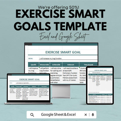 Exercise SMART Goals Template | Health Goal Tracker | Workout Progress Template | Fitness Goal Setting Sheet