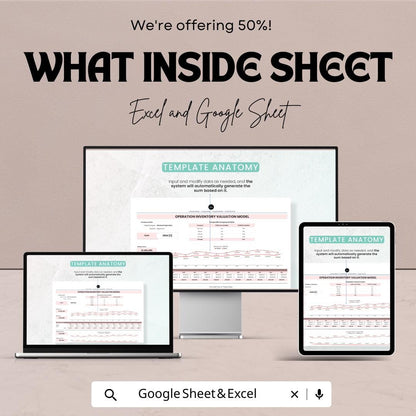Operations Inventory Valuation Model - Excel & Google Sheet | Automated Data Input, FIFO, LIFO, WAC Calculation | Easy Financial Analysis