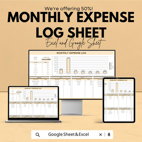 Monthly Expense Log Sheet - Excel & Google Sheets Budget Tracker for Personal Finance, Monthly Budget Tracker, Expense Management