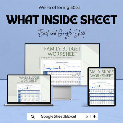 Family Budget Worksheet | Excel and Google Sheet Template | Personal Finance & Household Budget Tracker