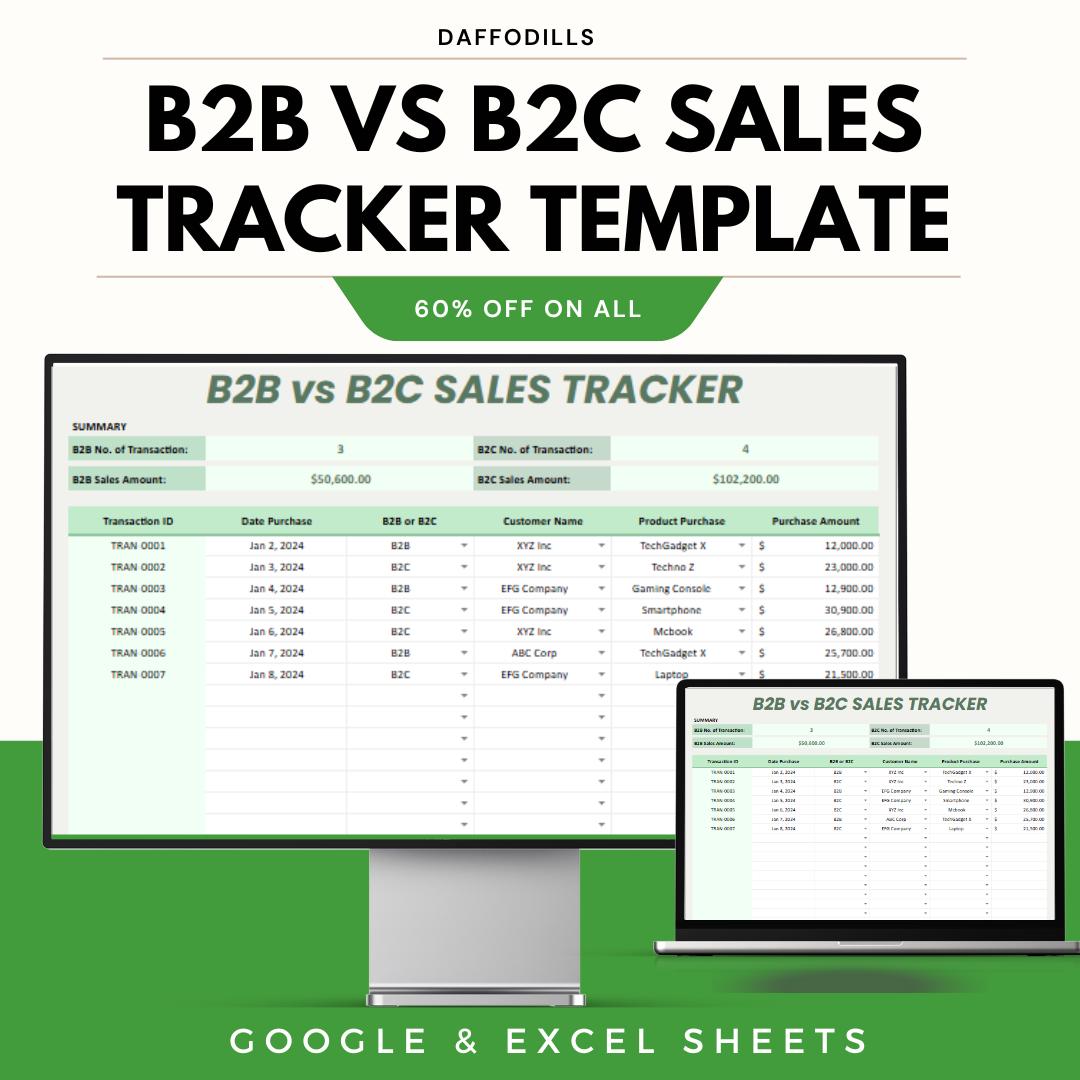 B2B vs B2C Sales Tracker Template, Sales Comparison Spreadsheet, Business Revenue Tracker, Google Sheets Excel