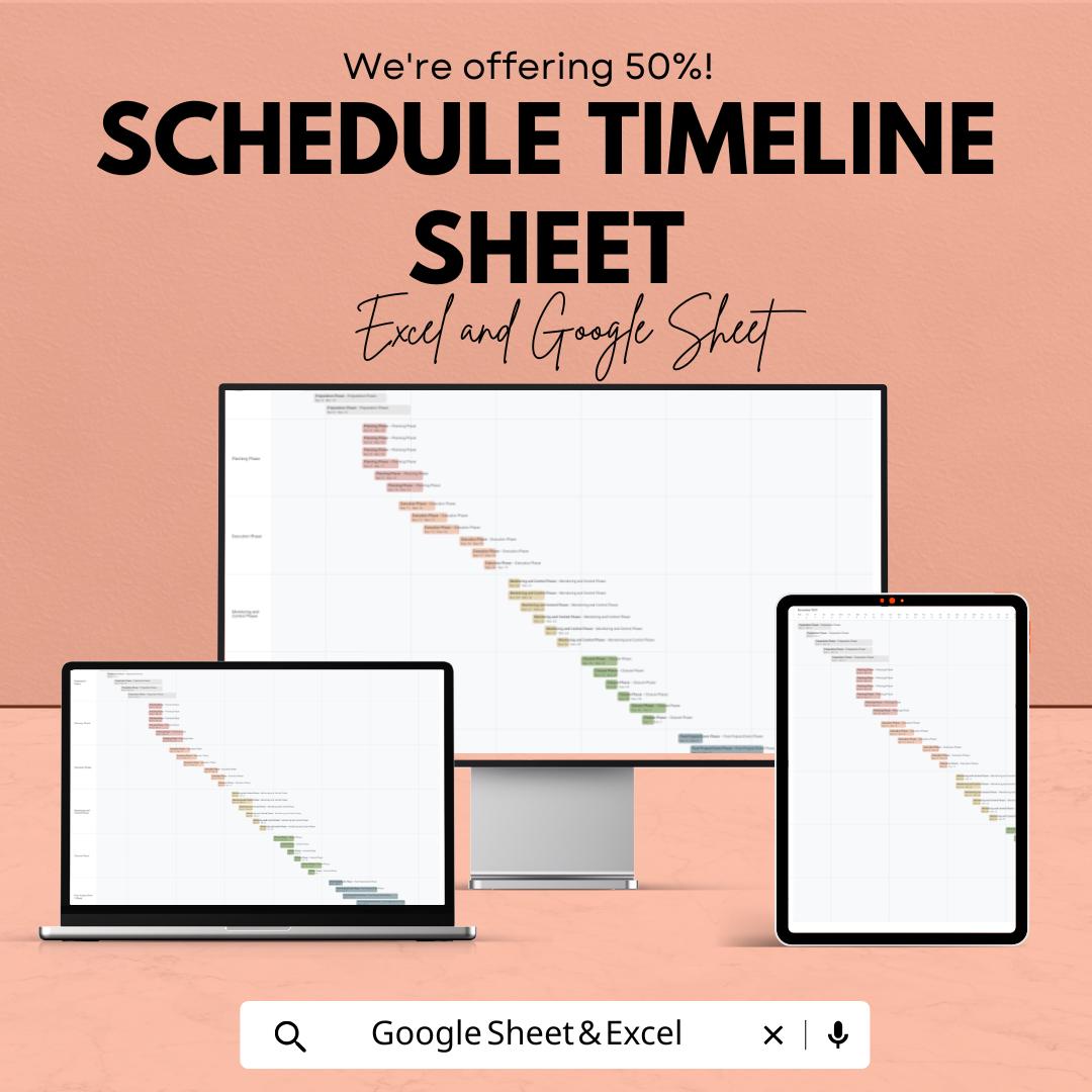 Schedule Timeline Sheet - Gantt Chart Template for Task Management, Project Planning, Excel & Google Sheets