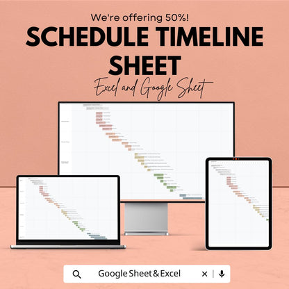 Schedule Timeline Sheet - Gantt Chart Template for Task Management, Project Planning, Excel & Google Sheets