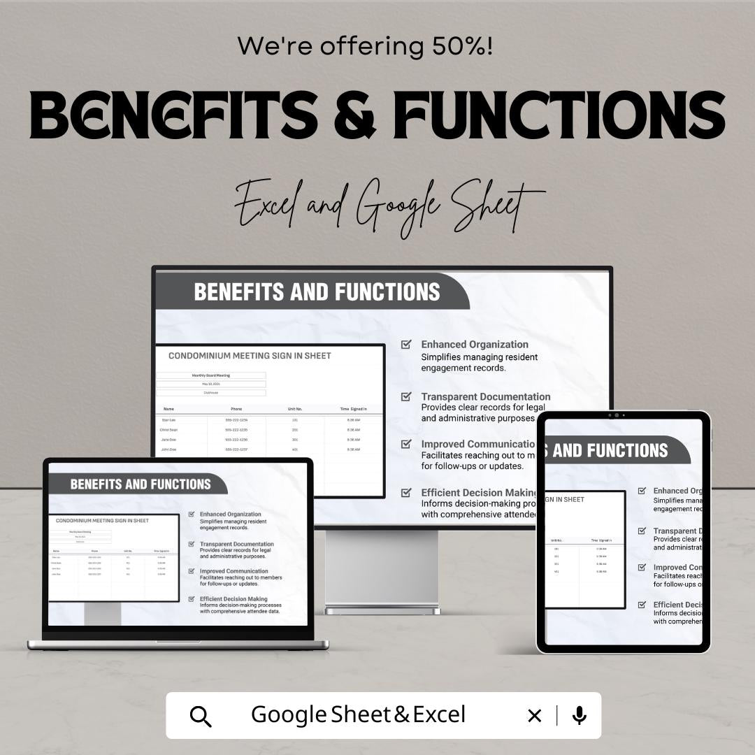 Condominium Meeting Sign In Sheet Template | GCondo Board Attendance Log | HOA Meeting Sign In Form