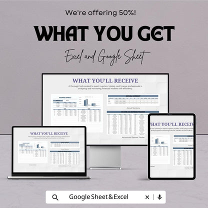 Finance Market Template | Financial Analysis Spreadsheet | Income & Expense Tracker | Market Summary Dashboard