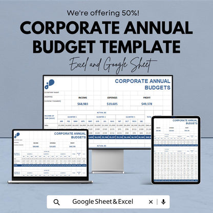 Corporate Annual Budget Template | Business Budget Spreadsheet | Financial Planning Template | Company Expense Tracker