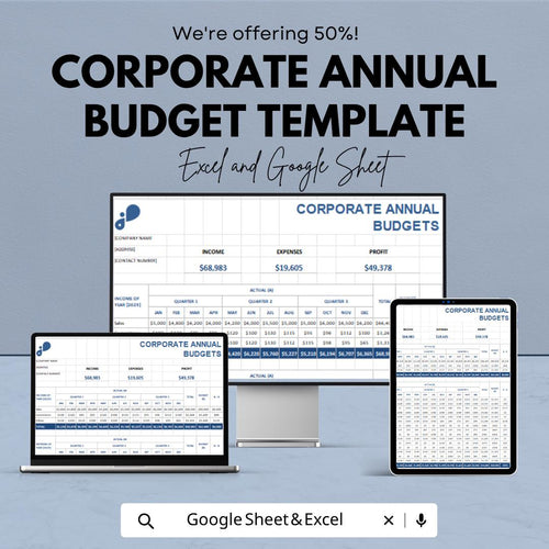 Corporate Annual Budget Template | Business Budget Spreadsheet | Financial Planning Template | Company Expense Tracker