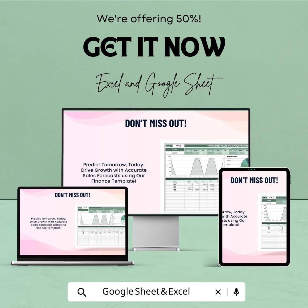 Finance Sales Volume and Revenue Forecasting Template - Google Sheets - Business Forecasting & Financial Planning - Accurate Sales