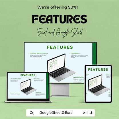 Email Marketing Promotional Performance Metrics Template | Excel & Google Sheets | Email KPI Dashboard | Email Campaign Analytics Tracker |