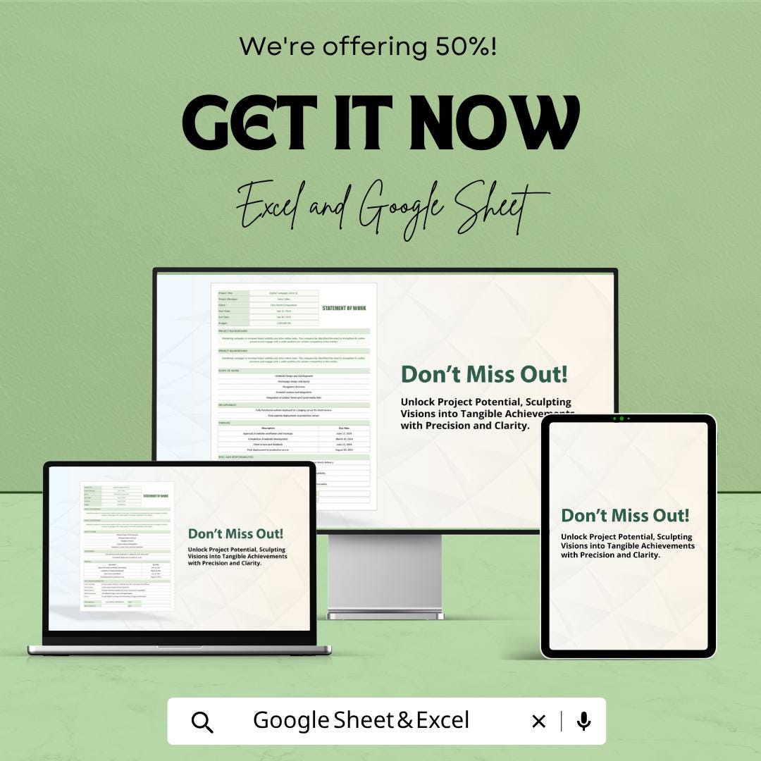 Statement of Work Template | SOW Template Spreadsheet | Project Scope Template | Project Planning Sheet