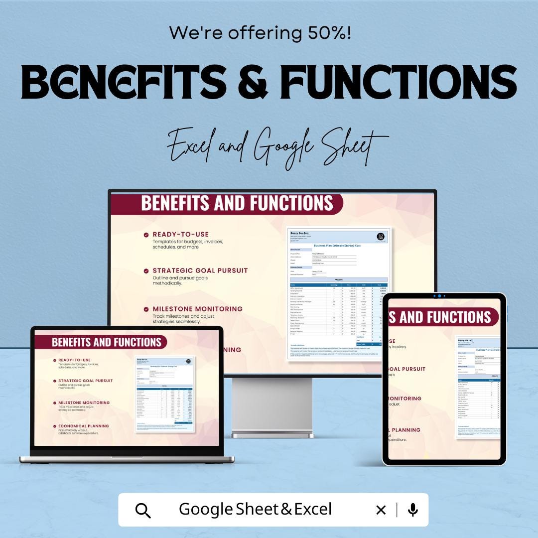 Business Plan Estimate Start-up Costs Template | Google Sheets & Excel Business Planner | Start-up Cost sheet | Financial Budget Template