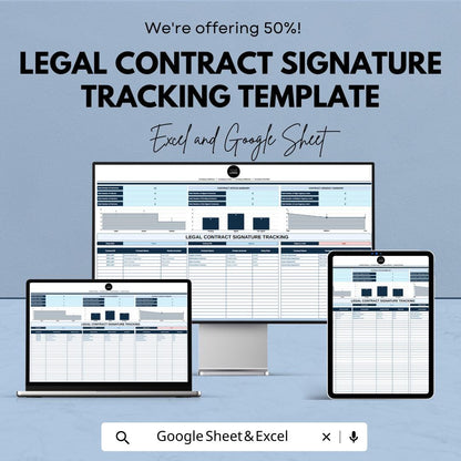 Legal Contract Signature Tracking Template | Contract Signature Tracker | Agreement Signing Log | Excel & Google Sheets